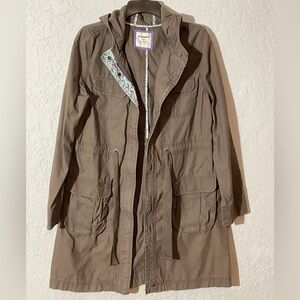 Old Navy Mid Length Chore Zip Up Barn Coat Unlined Hooded Cinch Waist Size Med